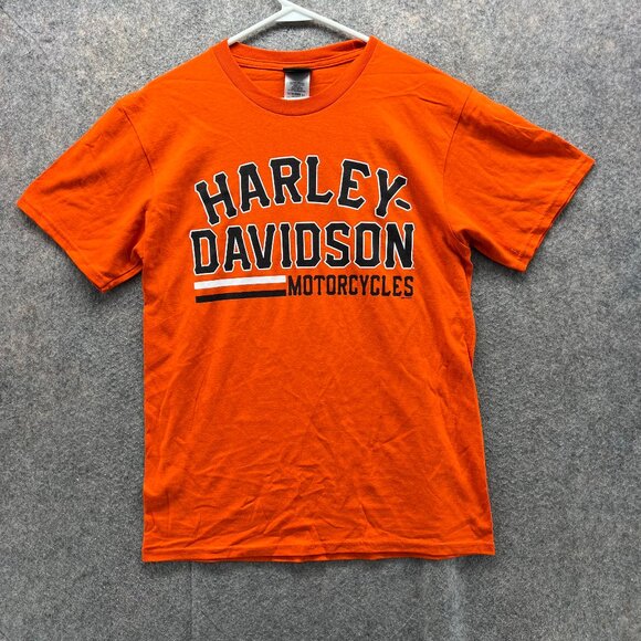 Harley Davidson Shirt Men Medium Orange Spell Tee Biker 2018 Motorcycle - Picture 1 of 12